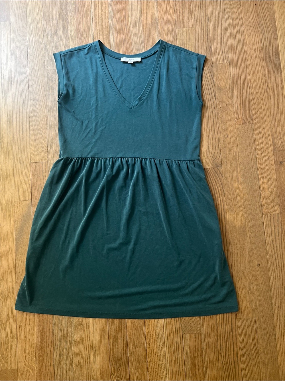 LOFT Teal V-Neck Gathered Waist Dress